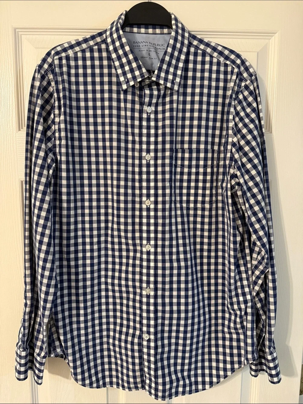 Banana Republic Navy and White Gingham Button-Down Shirt Size L